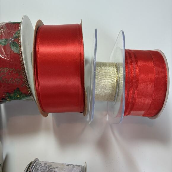 Lot 14 ROLLS CHRISTMAS HOLIDAY Wired RIBBON TRIM VARIOUS length/pattern - Picture 7 of 8